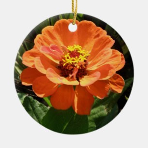 Orange Zinnia Custom Birthday Ceramic Tree Decoration