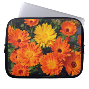 Orange zinnia floral laptop sleeve