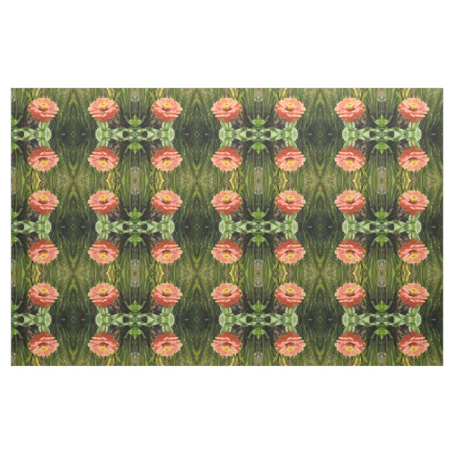 Orange Zinnia Flower Floral Patterned Fabric (Fat Quarter)
