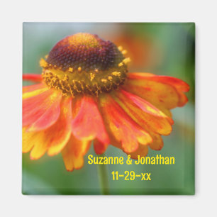Orange Zinnia Flower Personalized Wedding Magnet