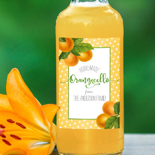 Orangecello watercolor oranges custom script dots wine label