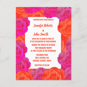 OrangePink Floral Rose Abstract Colourful Wedding Invitation Postcard