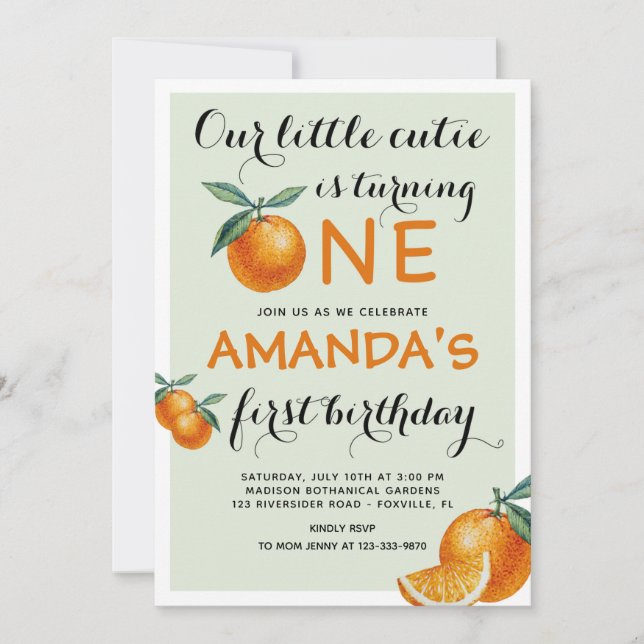 Oranges 1st Birthday a little cutie Invitation (Front)