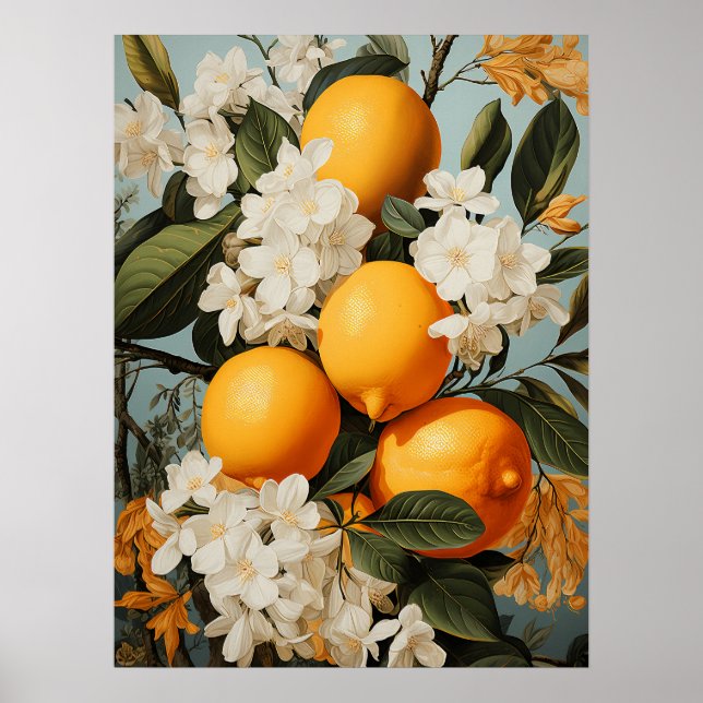 Oranges and Blossoms Greenery Poster (Front)