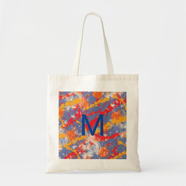Oranges and Blue Paint Splatter Tote Bag (Front)