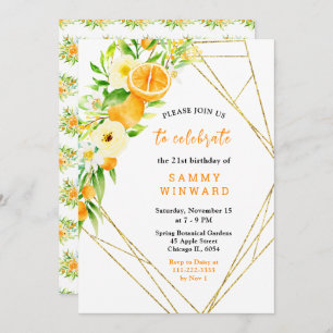 Oranges and Flowers Birthday Invitation