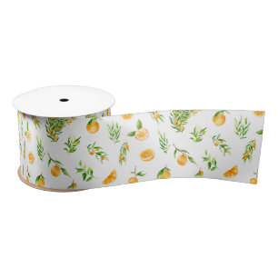 Oranges and Foliage Pattern Satin Ribbon