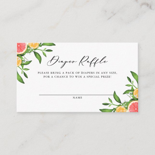Oranges and Grapefruits Diaper Raffle Game Enclosure Card (Front)