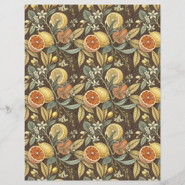 Oranges and lemons bontanic scrapbook paper white (Front)