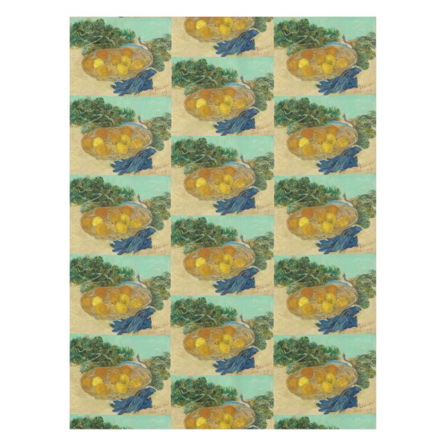 Oranges and Lemons with Blue Gloves by Van Gogh Tablecloth (Front)