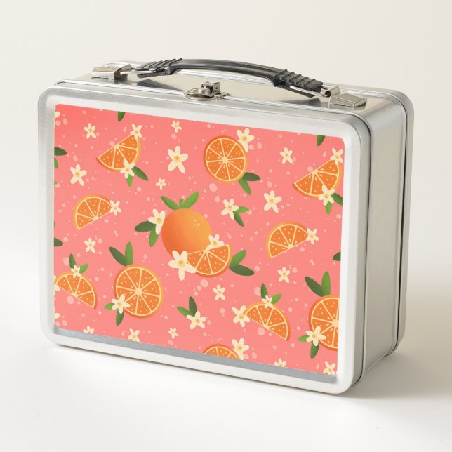 Oranges and orange blossom joy metal lunch box (Front)