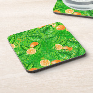 Oranges and tropical leaves coaster
