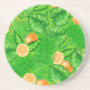 Oranges and tropical leaves coaster