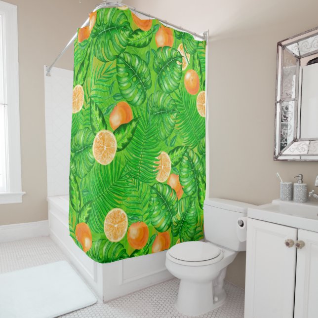 Oranges and tropical leaves shower curtain (In Situ)