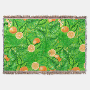 Oranges and tropical leaves throw blanket
