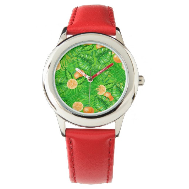 Oranges and tropical leaves watch (Front)