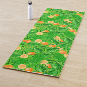 Oranges and tropical leaves yoga mat