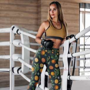 Oranges Black Fruit Patterned Leggings