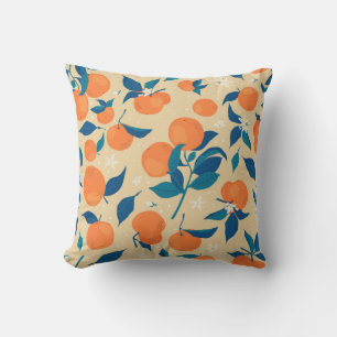 Oranges Branches: Beige Background Pattern Cushion