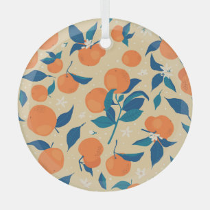 Oranges Branches: Beige Background Pattern Glass Tree Decoration