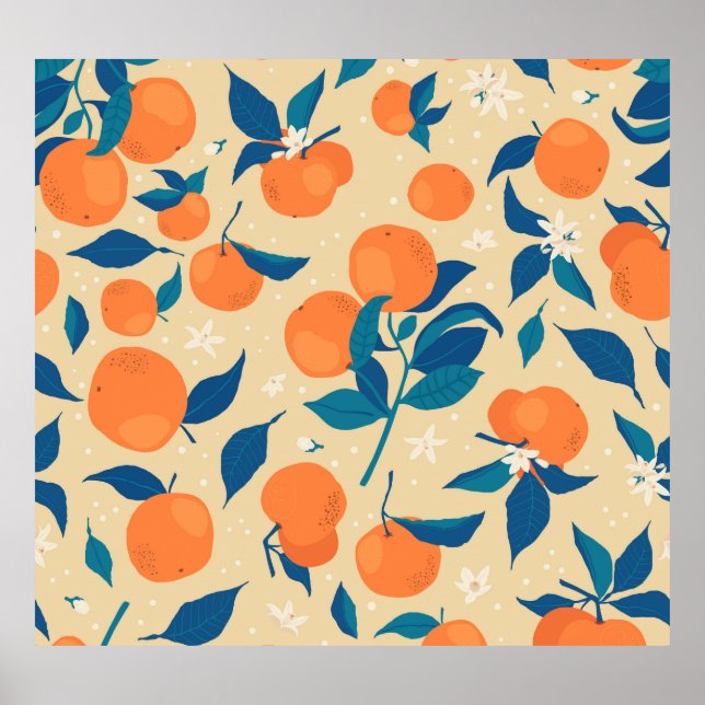 Oranges Branches: Beige Background Pattern Poster (Front)