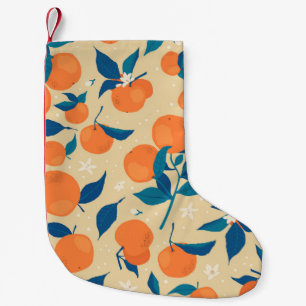 Oranges Branches: Beige Background Pattern Small Christmas Stocking
