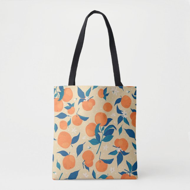 Oranges Branches: Beige Background Pattern Tote Bag (Front)