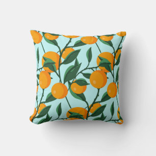 Oranges branches, citrus vintage print. cushion
