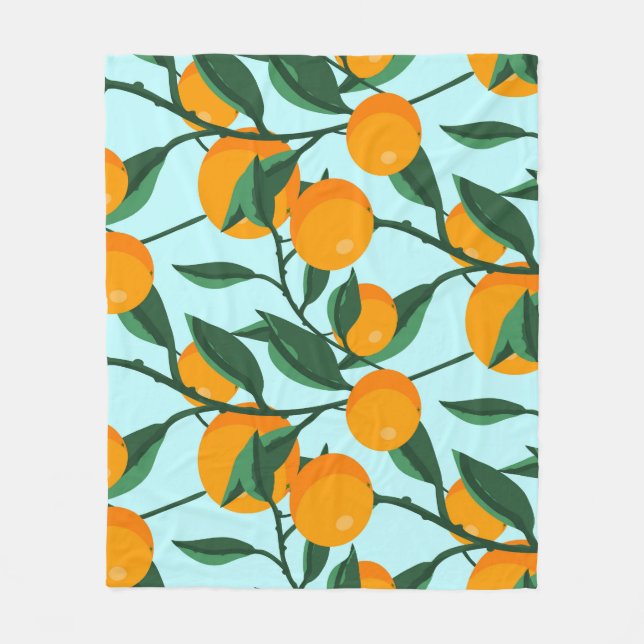 Oranges branches, citrus vintage print. fleece blanket (Front)