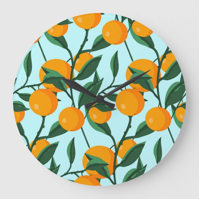 Oranges branches, citrus vintage print. large clock (Front)