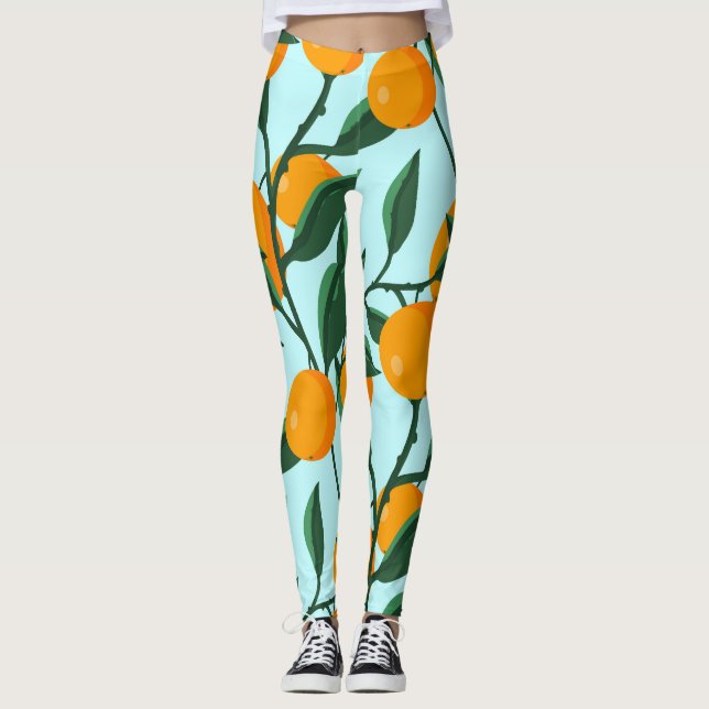 Oranges branches, citrus vintage print. leggings (Front)