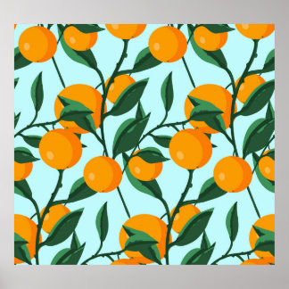 Oranges branches, citrus vintage print. poster