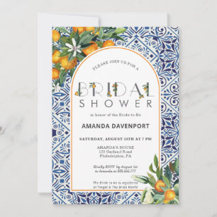 Oranges Bridal Shower with mediterranean tiles Invitation