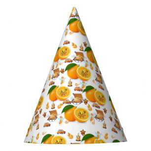 Oranges Candles Cake Happy Birthday Paper Party Hat