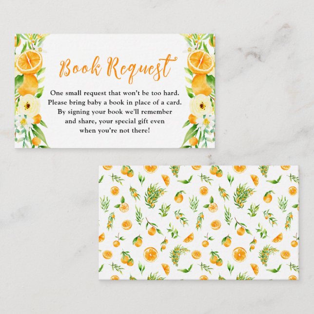 Oranges Citrus Baby Shower Book Request Enclosure Card (Front/Back)