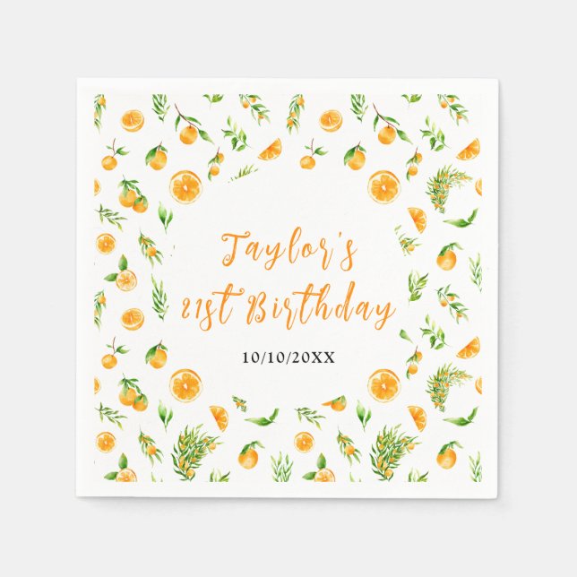 Oranges Citrus Birthday Party Napkin (Front)