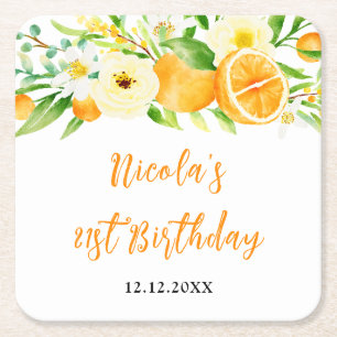 Oranges Citrus Birthday Square Paper Coaster