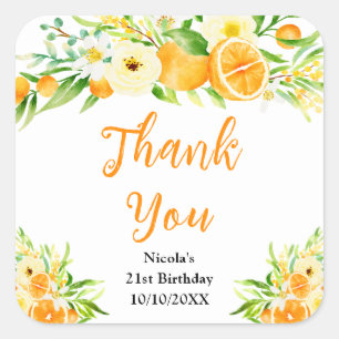 Oranges Citrus Birthday Thank You Square Sticker
