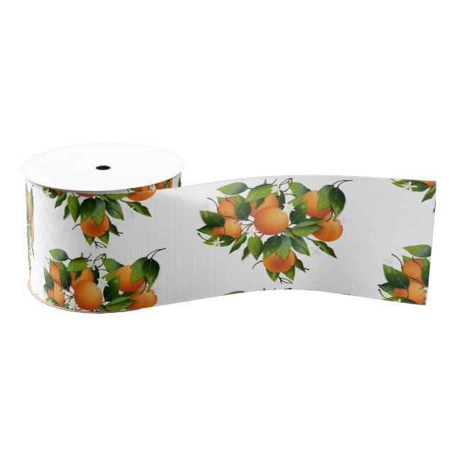 Oranges Citrus Fruit Floral Botanical Garden Grosgrain Ribbon (Spool)