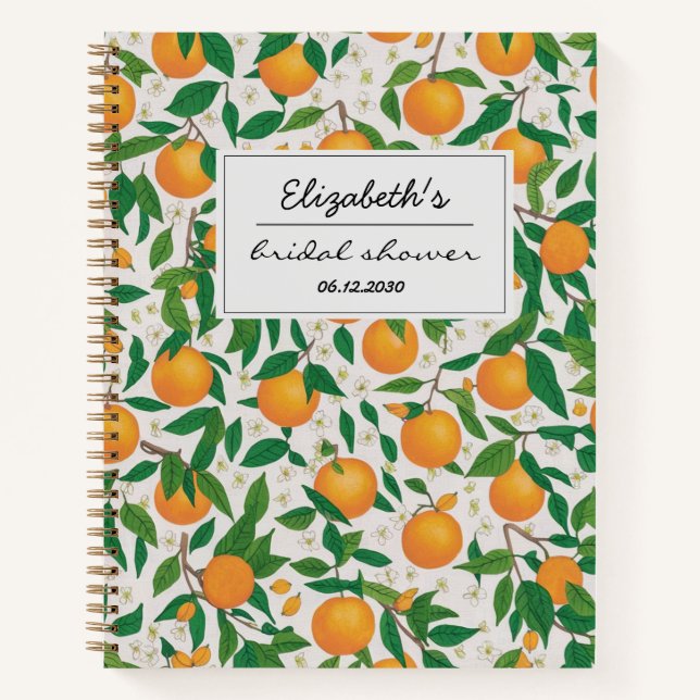 Oranges Citrus Fruit Floral Pattern  Bridal Shower Notebook (Front)