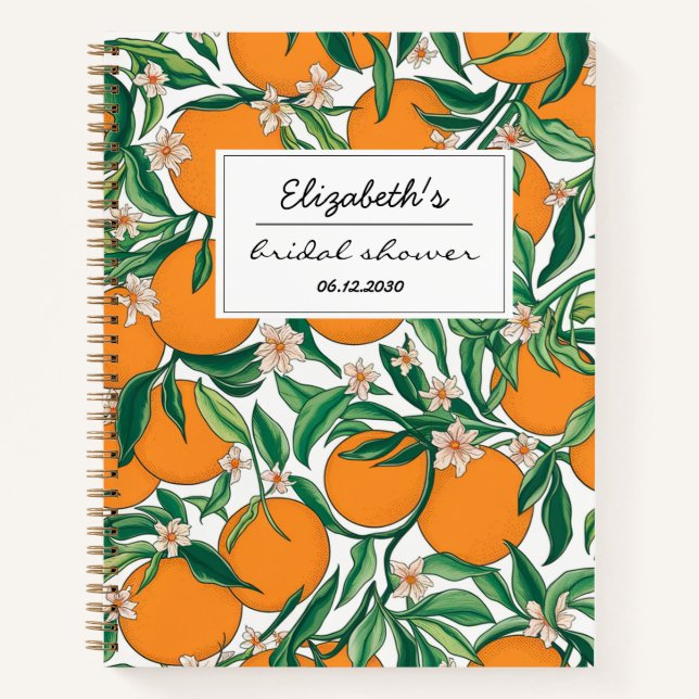 Oranges Citrus Fruit Floral Pattern  Bridal Shower Notebook (Front)