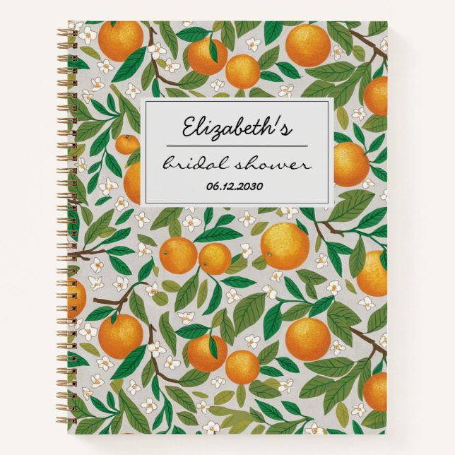 Oranges Citrus Fruit Floral Pattern  Bridal Shower Notebook (Front)