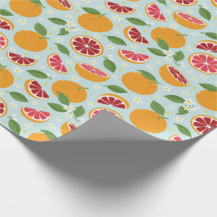 Oranges Citrus pattern light blue Wrapping Paper
