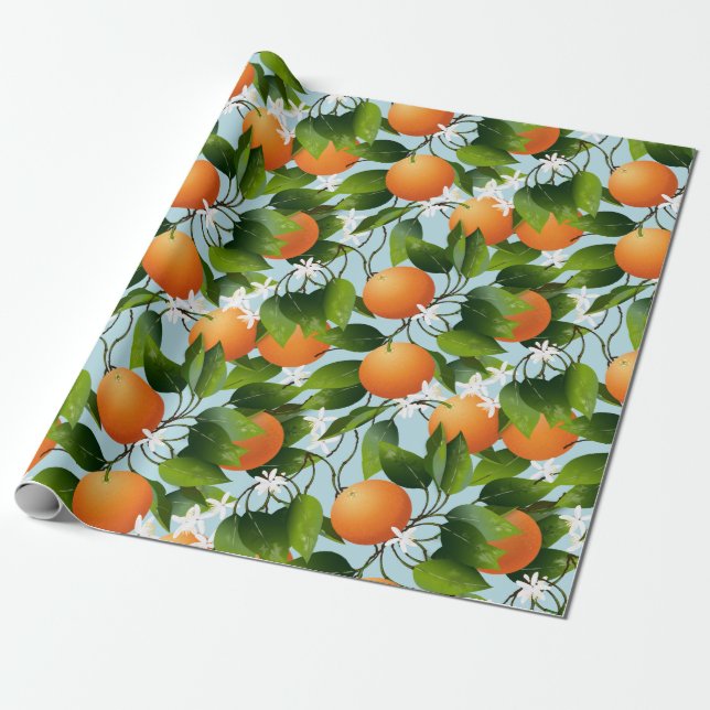 Oranges Floral Fruit Garden Wrapping Paper (Unrolled)