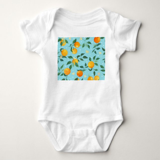 Oranges, flowers: textile seamless pattern. baby bodysuit (Front)