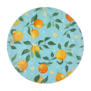 Oranges, flowers: textile seamless pattern. cutting board