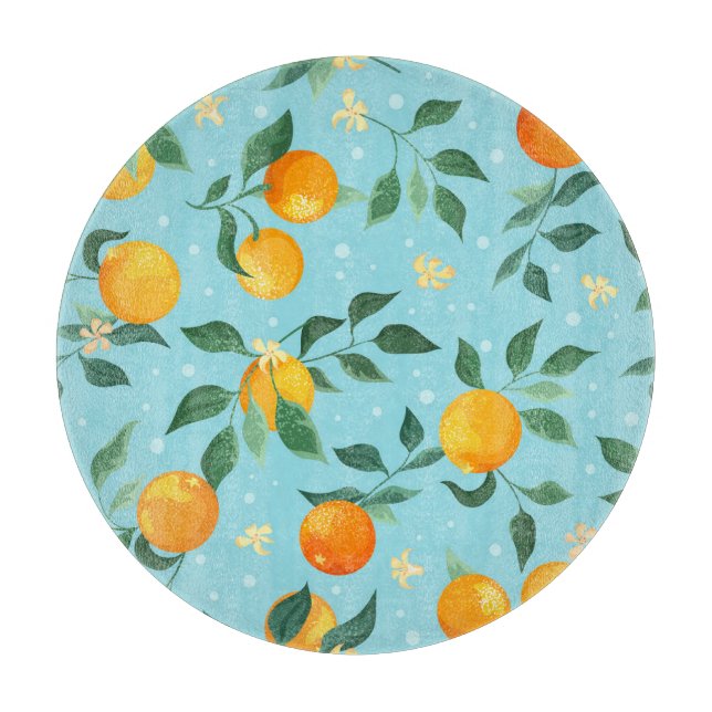 Oranges, flowers: textile seamless pattern. cutting board (Front)