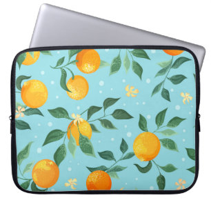 Oranges, flowers: textile seamless pattern. laptop sleeve