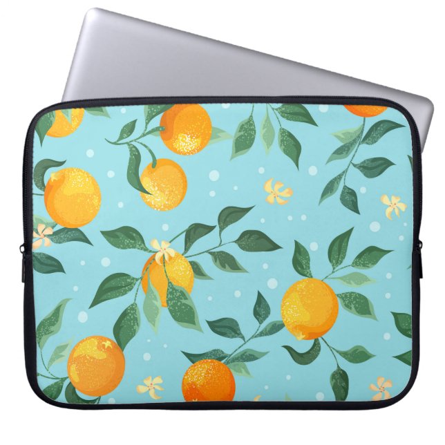 Oranges, flowers: textile seamless pattern. laptop sleeve (Front)