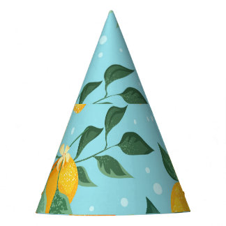 Oranges, flowers: textile seamless pattern. party hat
